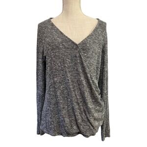 ROCK & REPLUBLIC Womens XXL Shirt Top V-Neck Gray  Bubble Hem Long Sleeve Knit